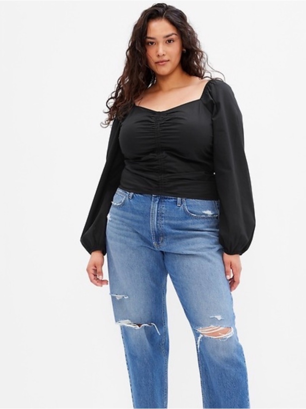 GAP Puff Sleeve Sweetheart Long Sleeve XL Cotton Black WhimsiGoth